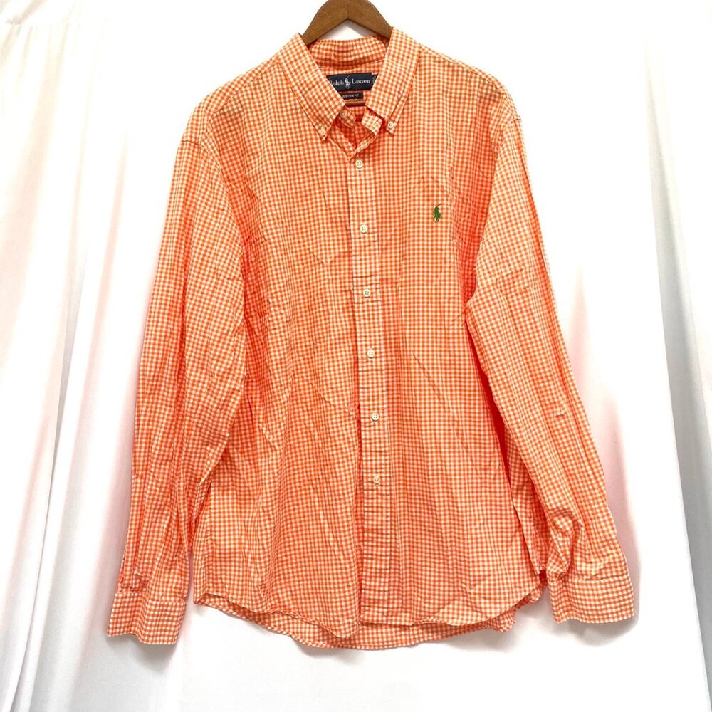 Polo Ralph Lauren Gingham Check Button Down Shirt 2XL Orange White Green Pony